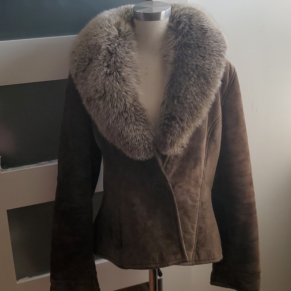 Suede and fox fur winter coat